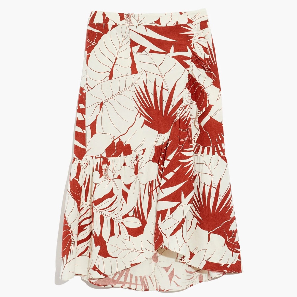 Madewell Linen-Blend Ruffle-Wrap Midi Skirt in Tropical Vacation Size:8 - Picture 5 of 11